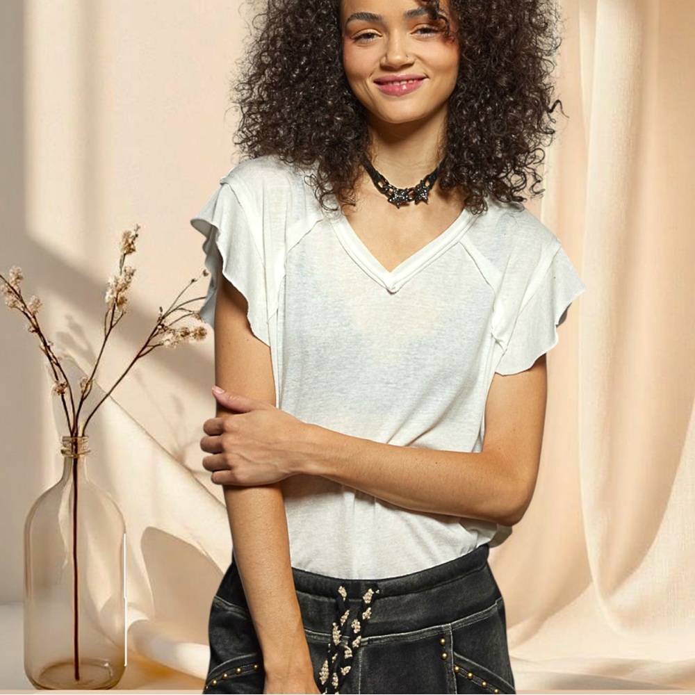 POL Baby Tee Ruffle Sleeve Bohemian Cotton Top